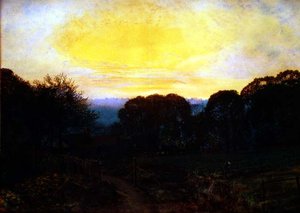 Ogrodnik kopiący grządkę kapusty o zachodzie słońca autorstwa John Atkinson Grimshaw