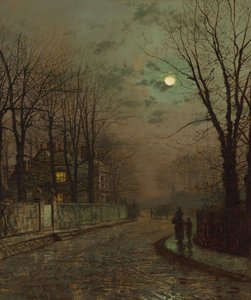 Mokra droga, Knostrop, Yorkshire, autor: John Atkinson Grimshaw, 1886 r. autorstwa John Atkinson Grimshaw