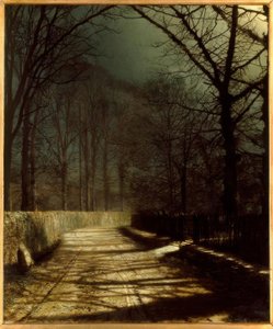 J.A.Grimshaw, Moonlit lane z dwójką kochanków przy bramie / Klejnot. autorstwa John Atkinson Grimshaw