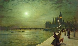 Refleksje nad Tamizą, Westminster autorstwa John Atkinson Grimshaw