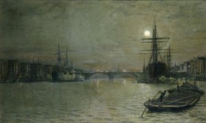 Basen i most londyński nocą, 1884 autorstwa John Atkinson Grimshaw
