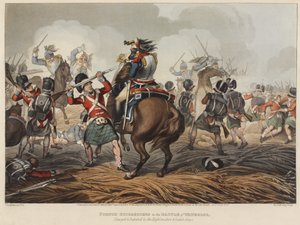 Francuscy kirasjerzy w bitwie pod Waterloo zaatakowani i pokonani przez górali i szaraków szkockich, ryty przez M. Dubourga, 1819 (kolorowa akwatinta)