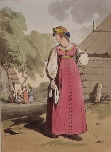 Chłopska, tablica 27 z tomu I „Maniery, obyczaje i zabawy Rosjan”, rytowana przez artystę, wyd. 1803 (akwatinta) autorstwa John Augustus Atkinson