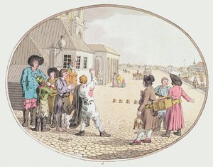 Scena wsi rosyjskiej, początek XIX w. (akwaforta ręcznie kolorowana) autorstwa John Augustus Atkinson