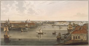 Widok na Admiralicję, starą katedrę św. Izaaka, angielski nabrzeże i Akademię Nauk z Vas autorstwa John Augustus Atkinson