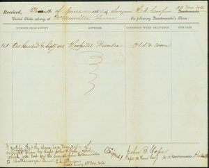 Współczesna kopia paragonu ze sklepów kwatermistrza, oryginał podpisany John B. Tope, kapitan 12. Kawalerii Tennessee, 11 czerwca 1864 autorstwa John B. Tope