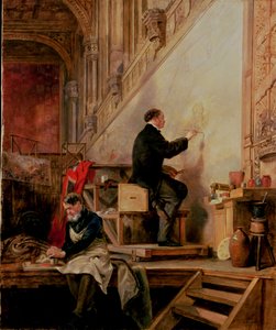 Daniel Maclise (1806-70) malujący swój mural „Śmierć Nelsona” w Izbie Lordów, 1865