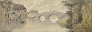 Hythe Bridge, Oxford, 1789 (akwarela na graficie na trzech arkuszach papieru naklejona na większy arkusz) autorstwa John Baptist Malchair