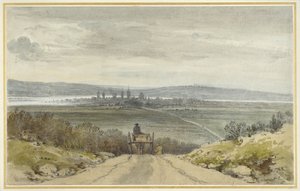 Widok Oksfordu ze wzgórza Shotover w czasie powodzi, kiedy woda wyszła, 10 stycznia 1791 (wc nad ołówkiem na papierze)