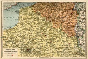 Mapa Belgii i północnej Francji, ok. 1914, ok. 1920.
