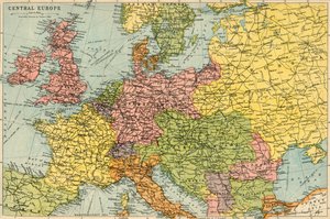 Mapa Europy Środkowej, ok. 1914.