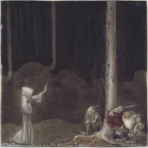 Frere Martin et les trois trols - Brat Martin i trzy trolle, autorstwa Bauera, Johna (1882-1918). Akwarela na papierze autorstwa John Bauer