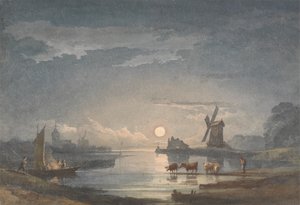 Światło księżyca na rzece w pobliżu Brugii autorstwa John Berney Crome