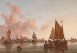 Żaglówki i barki na holenderskim (?) ujściu rzeki autorstwa John Berney Crome