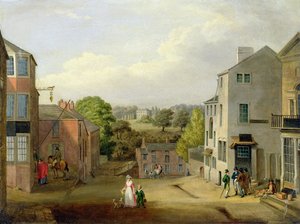Scena uliczna w Chorley, Lancashire, z widokiem na Chorley Hall, c.1790-1817 autorstwa John, Bird
