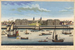 Widok Królewskiego Szpitala w Greenwich, ok. 1770 r. (akwaforta barwna) autorstwa John Bowles