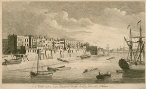 Widok zrobiony w pobliżu mostu Limehouse z widokiem na Tamizę autorstwa John Boydell