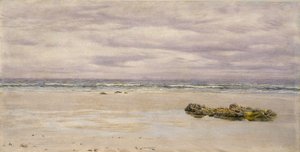 Kennack Sands, Cornwall, podczas odpływu, 1877 (olej na pokładzie, zamontowany jako rysunek) autorstwa John Brett