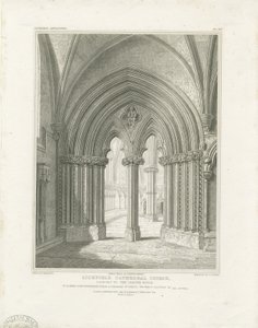 Wnętrze katedry w Lichfield - wejście do kapitularza: grawerowanie, bd [ok. 1819] (druk)