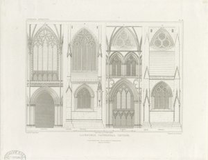 Wnętrze katedry w Lichfield - Nawa i chór: rycina, bd [c 1819] (druk)