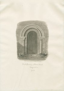 Alrewas Church - North Doorway: rysunek w sepii autorstwa John Buckler