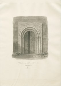 Alrewas Church - West Doorway: rysunek w sepii autorstwa John Buckler