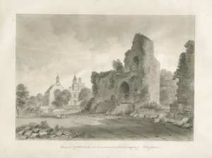 Zamek Alton i „Nowa szkoła konwentualna”: rysunek w sepii, 1847 autorstwa John Buckler