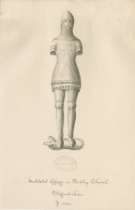 Audley Monuments – „Audley Knight”: rysunek w sepii, 1840 autorstwa John Buckler