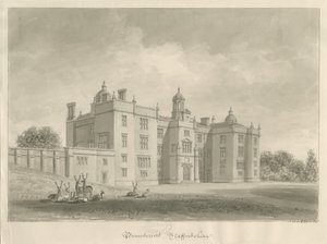 Beaudesert Hall and Park: rysunek w sepii autorstwa John Buckler