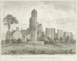 Biddulph Hall (stary): rysunek w sepii autorstwa John Buckler
