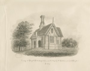 Blithfield - „Lodge at Bagot Park”: rysunek w sepii autorstwa John Buckler