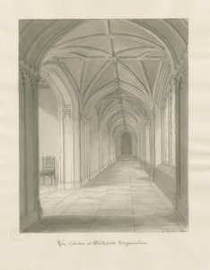 Blithfield Hall - Krużganki: rysunek w sepii autorstwa John Buckler
