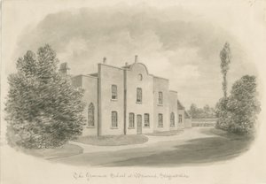 Brewood Grammar School: rysunek w sepii, bd [ok. 1842] (rysunek) autorstwa John Buckler