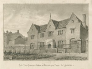 Burton-upon-Trent - Grammar School: rysunek w sepii autorstwa John Buckler