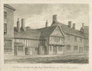 Burton-upon-Trent - Stare domy przy High Street: rysunek w sepii autorstwa John Buckler