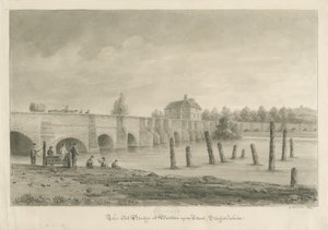Burton-upon-Trent Bridge and Town: rysunek w sepii, 1839 autorstwa John Buckler