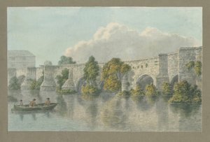 Burton-upon-Trent Bridge and Town: malowanie akwarelą i [?XVIII wiek] autorstwa John Buckler