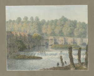 Burton-upon-Trent Bridge and Town: malowanie akwarelą i [?XVIII wiek] autorstwa John Buckler