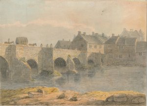 Burton-upon-Trent Bridge and Town: malowanie akwarelą i [?XVIII wiek] autorstwa John Buckler