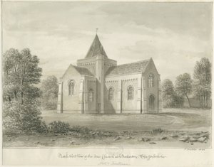 Butterton - kościół św. Tomasza: rysunek w sepii, 1844 autorstwa John Buckler