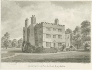 Butterton Hall: rysunek w sepii, 1844 autorstwa John Buckler