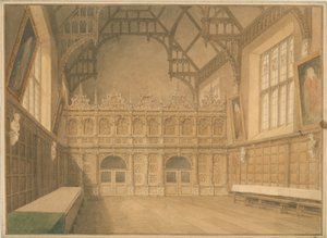 Cambridgeshire - Trinity College Hall - Widok wnętrza autorstwa John Buckler