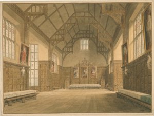 Cambridgeshire - Trinity College Hall - Widok wnętrza, 1818 autorstwa John Buckler