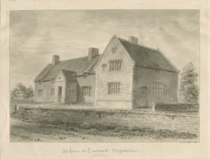 Caverswall Village - Stare domy: rysunek w sepii autorstwa John Buckler
