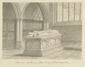 Clifton Campville Church - Vernon Monument: rysunek w sepii autorstwa John Buckler