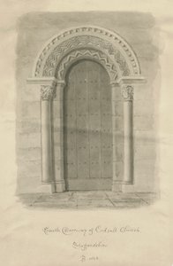 Codsall Church - South Doorway: rysunek w sepii autorstwa John Buckler