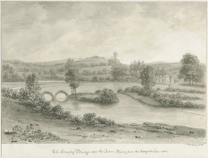 Dovedale - "Wiszący most": rysunek w sepii autorstwa John Buckler