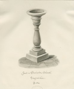 Czcionka w kościele Barlaston: rysunek w odcieniu sepii, 1844 autorstwa John Buckler