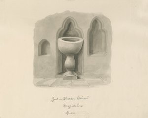 Czcionka w Barton pod Needwood Church: rysunek w sepii autorstwa John Buckler