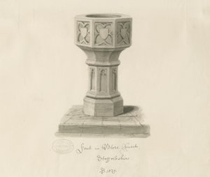 Czcionka w Blore Church: rysunek w sepii, 1839 autorstwa John Buckler